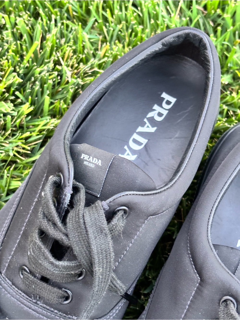 Prada Men’s Black Low-Top Nylon Lace-Up Sneakers - Picture 3 of 6